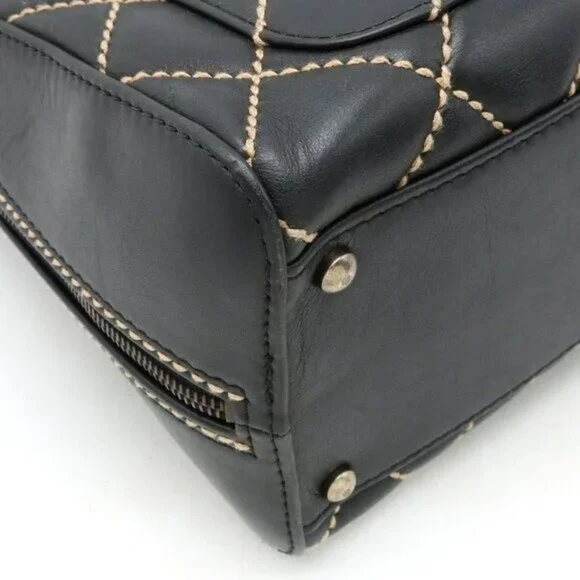 CHANEL CC Wild Stitch Surpique Vintage Quilted Shoulder Bag Tote Calfskin Black - Picture 7 of 12